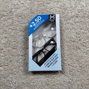Member's Mark 2 Pairs Blue Light Reading Glasses +250‎ Strength 2 Cases